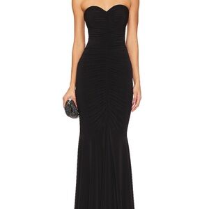 Norma Kamali Strapless Shirred Front Fishtail Gown